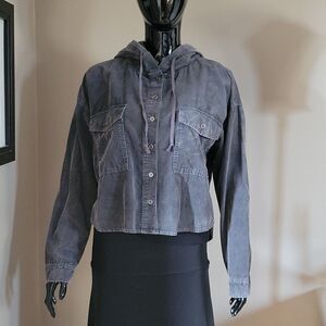 Blue Indigo Cropped High-Low Hooded Jacket